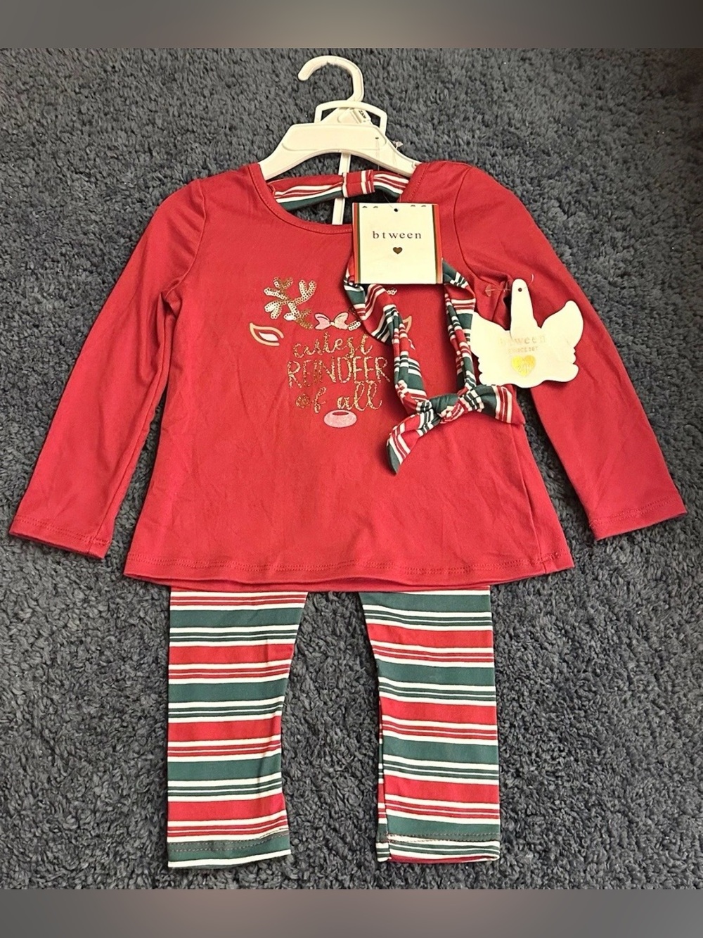 Btween Baby Girl 24M Red/Green Graphic T-Shirt & Pants w/ Headband 2pc Set NWT